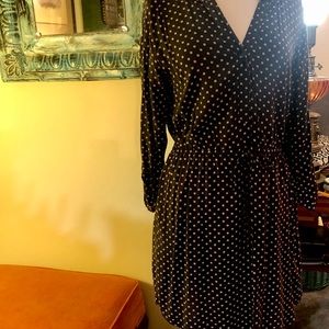 LOFT Charcoal gray w/pink boxes drawstring dress